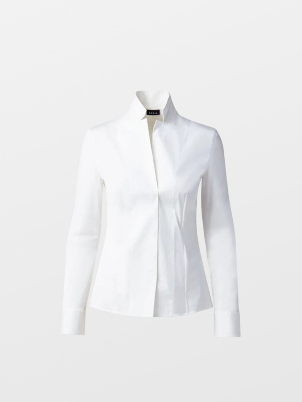 A-K-R-I-S Architectural Collection Notched Collar White Cotton Stretch Blouse 10
